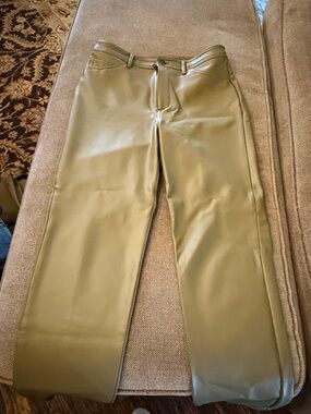 New Without Tags Halogen Olive Green Faux Leather Straight-Leg Pants